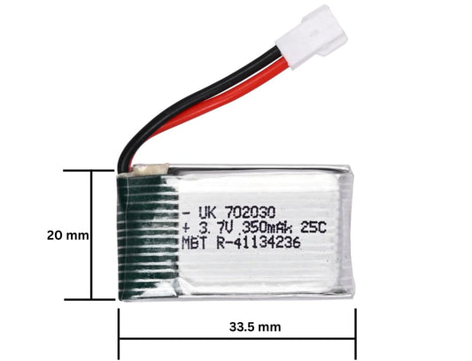 3.7V 25C Li-Po Rechargeable Battery | 350mAh | Spare Part for RC Quadcopter Drone, Helicopter, Airplane, Boat, Car, Toys, DIY Projects | 702030p